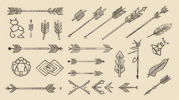 Handdrawn arrow collection featuring various styles sizes and details