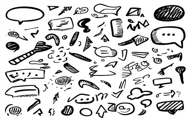 Photo handdrawn arrows and abstract symbols collection creative doodle sketches and directional elements