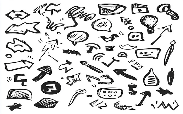 Photo handdrawn arrows and abstract symbols collection creative doodle sketches and directional elements