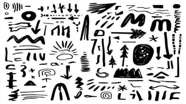 Handdrawn black and white arrow illustrations set featuring various styles and directions for design projects