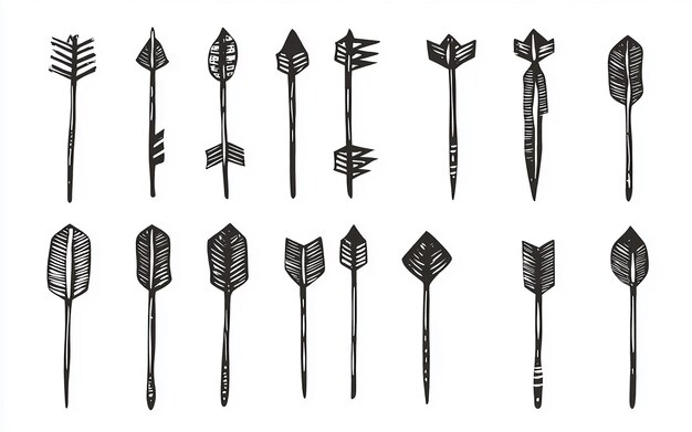 Handdrawn black and white arrow illustrations set featuring various styles and directions for design projects