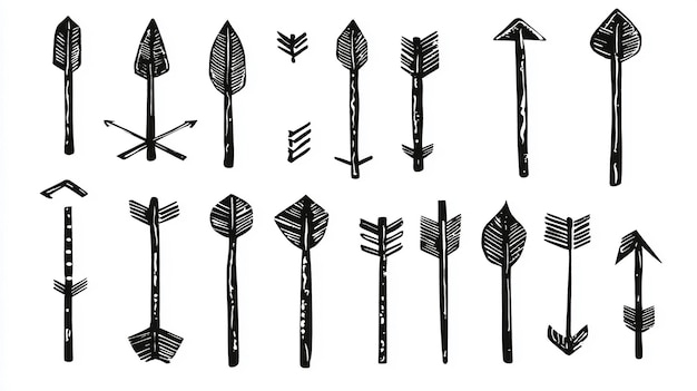 Handdrawn black and white arrow illustrations set featuring various styles and directions for design projects