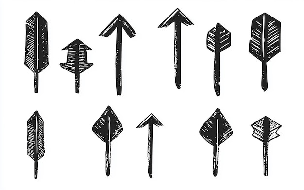 Photo handdrawn black and white arrow illustrations set featuring various styles and directions for design projects