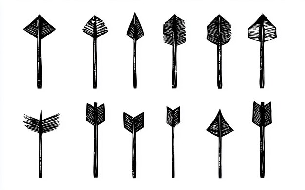 Handdrawn black and white arrow illustrations set featuring various styles and directions for design projects