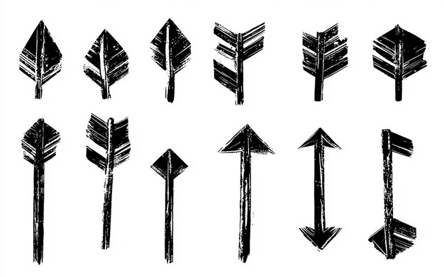 Handdrawn black and white arrow illustrations set featuring various styles and directions for design projects