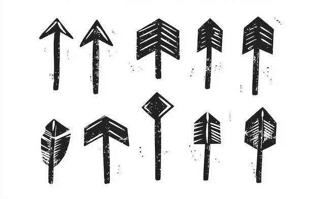 Handdrawn black and white arrow illustrations set featuring various styles and directions for design projects