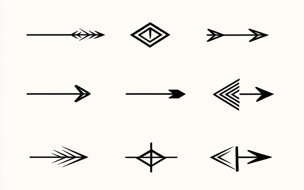 Photo handdrawn black and white arrow illustrations set featuring various styles and directions for design projects