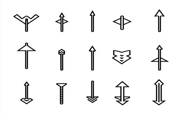 Photo handdrawn black and white arrow illustrations set featuring various styles and directions for design projects