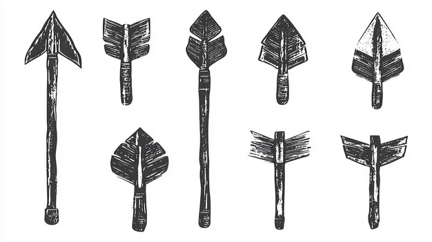 Photo handdrawn black and white arrow illustrations set featuring various styles and directions for design projects