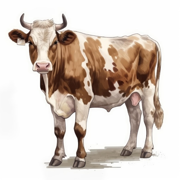 Handdrawn Brown Cow On White Background