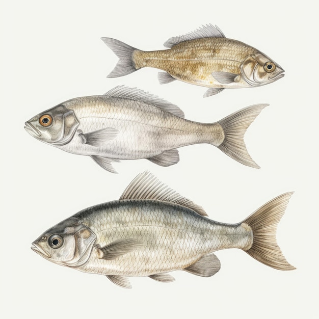 Handdrawn Brown Menhaden Fish With Fur On White Background