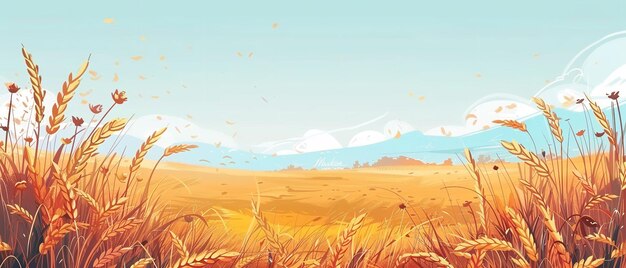 Photo handdrawn cartoon of a lovely fall wheat field inspired by vincent van gogh generative ai