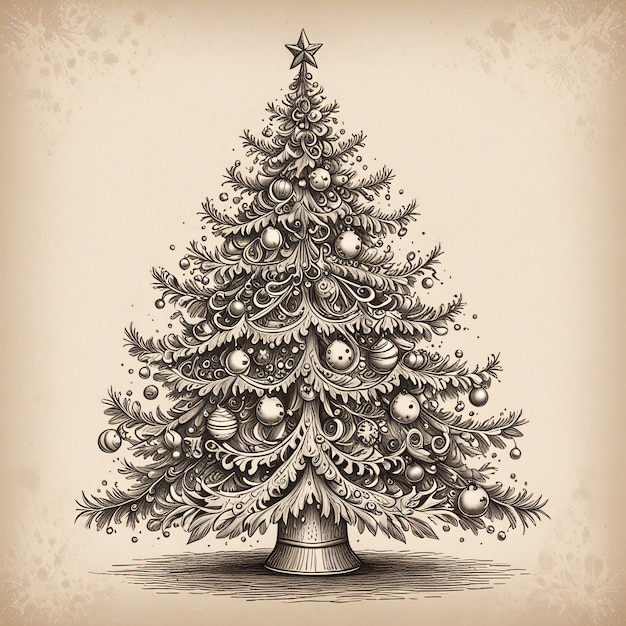 Photo handdrawn christmas tree