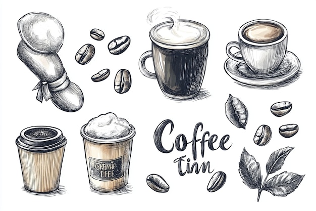 Photo handdrawn coffee time premium doodle