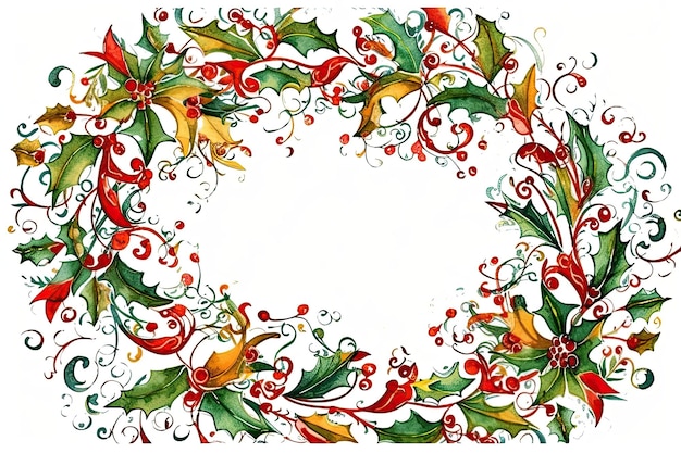 A handdrawn and colorful christmas border on a white background