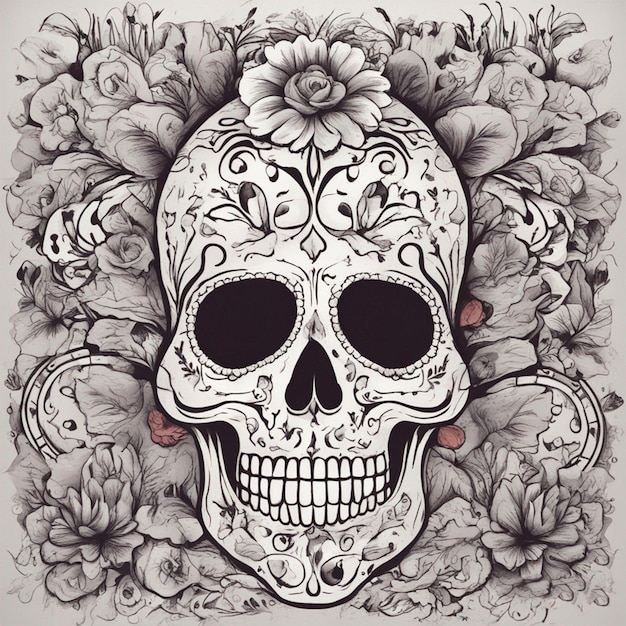 Handdrawn day of dead skull festival art ai generated