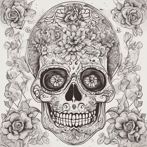 Handdrawn day of dead skull festival art ai generated