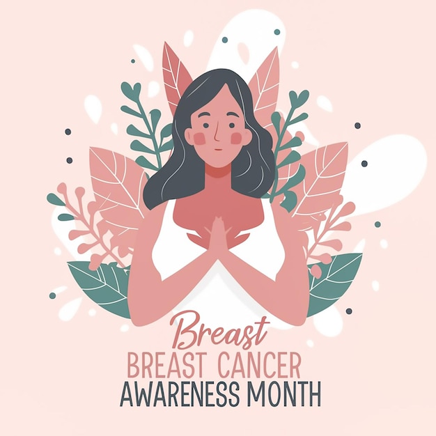 Handdrawn flat breast cancer awareness month illustration