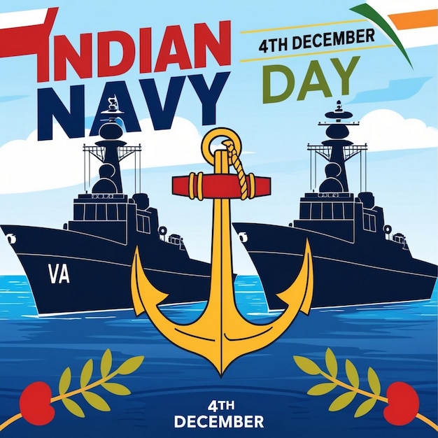 Photo handdrawn flat illustration for indian navy day