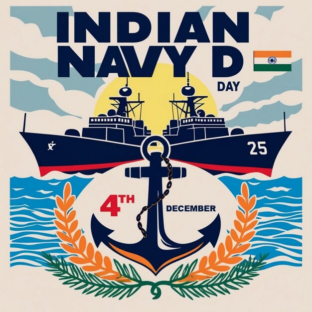 Photo handdrawn flat illustration for indian navy day