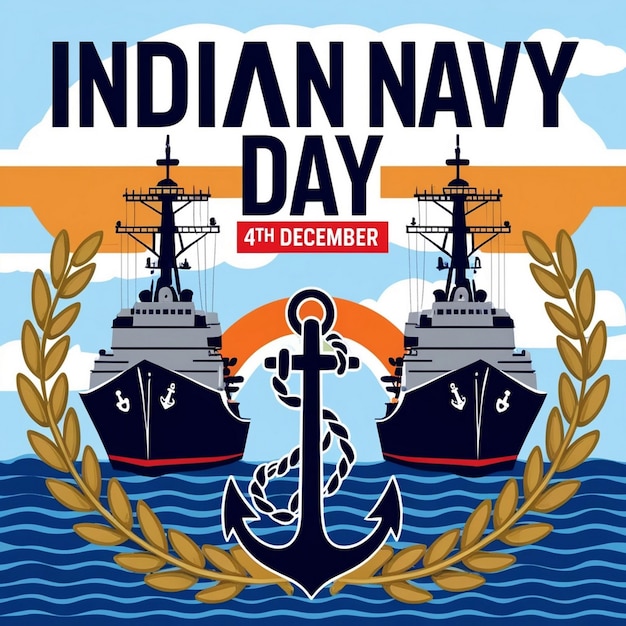 Photo handdrawn flat illustration for indian navy day