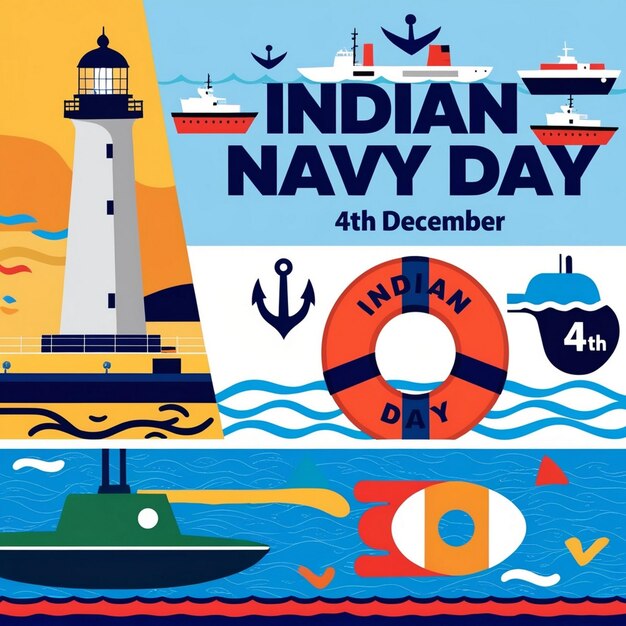 Photo handdrawn flat indian navy day horizontal banners set