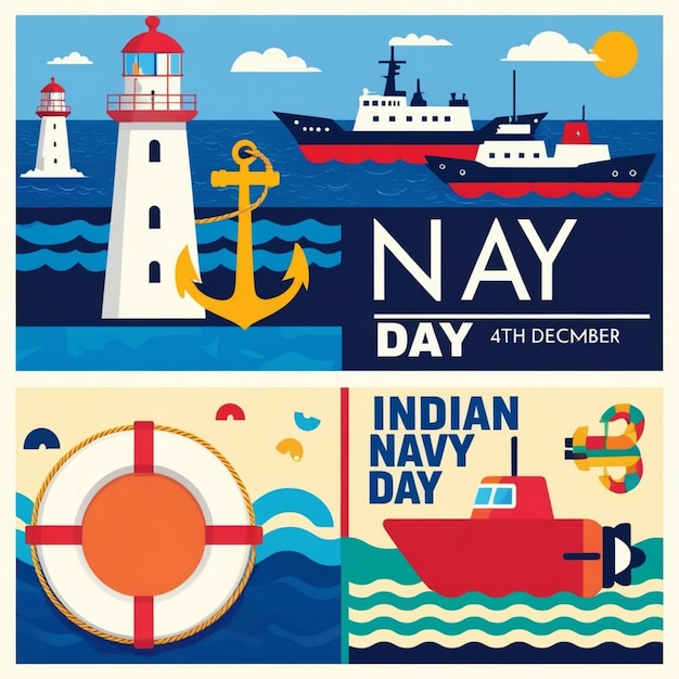 Photo handdrawn flat indian navy day horizontal banners set