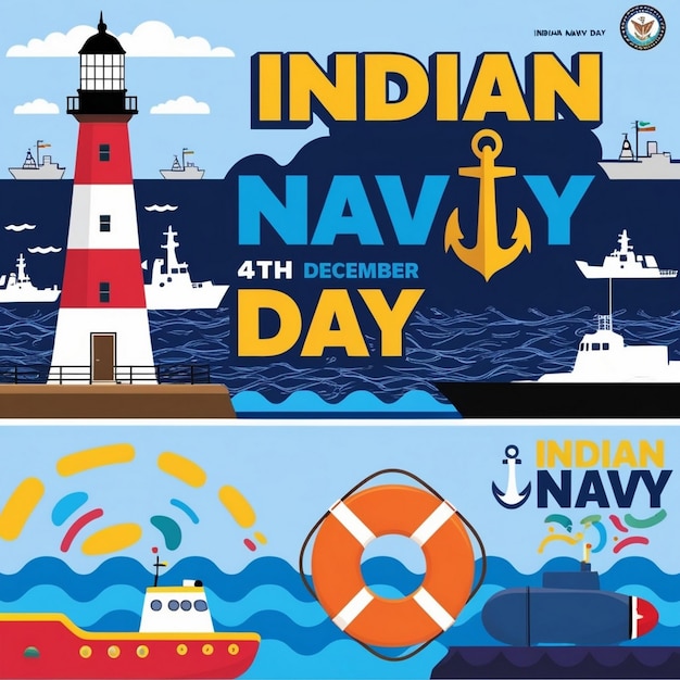 Photo handdrawn flat indian navy day horizontal banners set