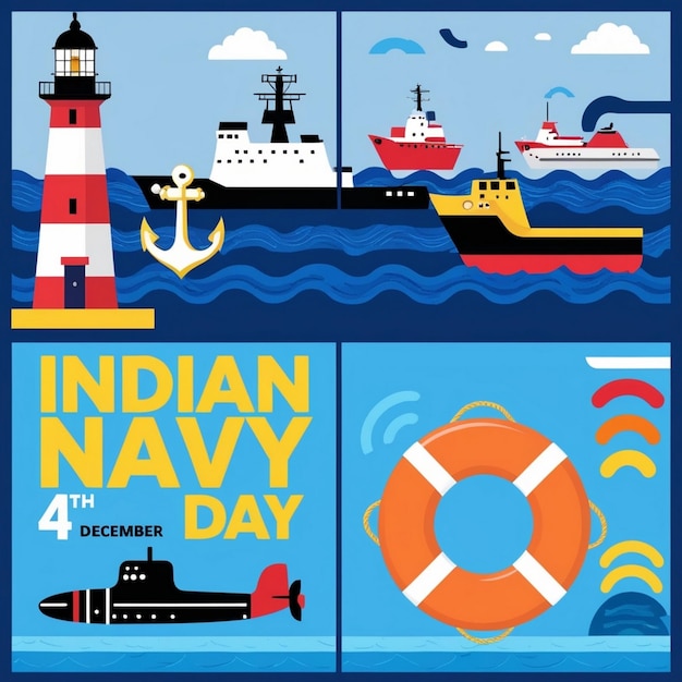 Photo handdrawn flat indian navy day horizontal banners set