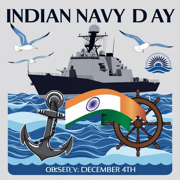 HandDrawn Flat Indian Navy Day Illustration