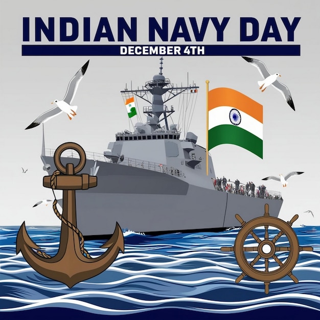 HandDrawn Flat Indian Navy Day Illustration