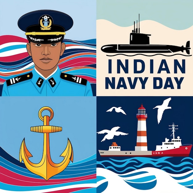 Photo handdrawn flat indian navy day instagram posts collection