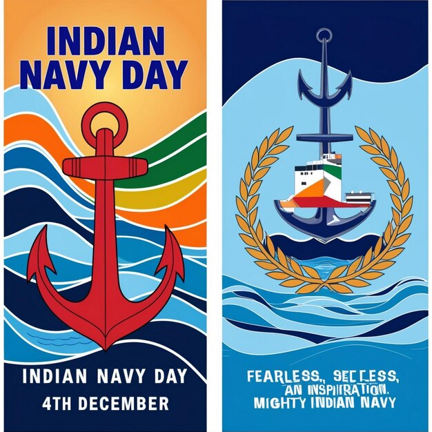 Photo handdrawn flat indian navy day vertical banners set