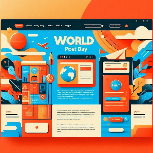 Photo handdrawn flat world post day landing page template