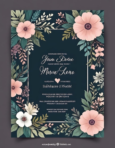 HandDrawn Floral Wedding Invitation Card Design