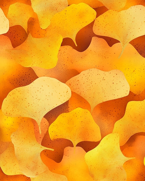 HandDrawn Golden Ginkgo Leaves on Abstract Background