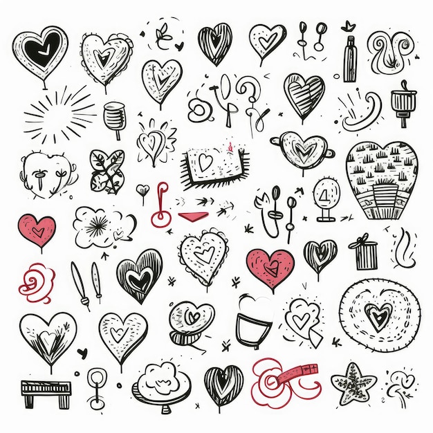 Photo handdrawn heart doodles and love illustrations pack