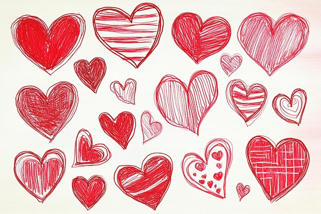 HandDrawn Hearts Collection Doodle Style Variations in Red and Black