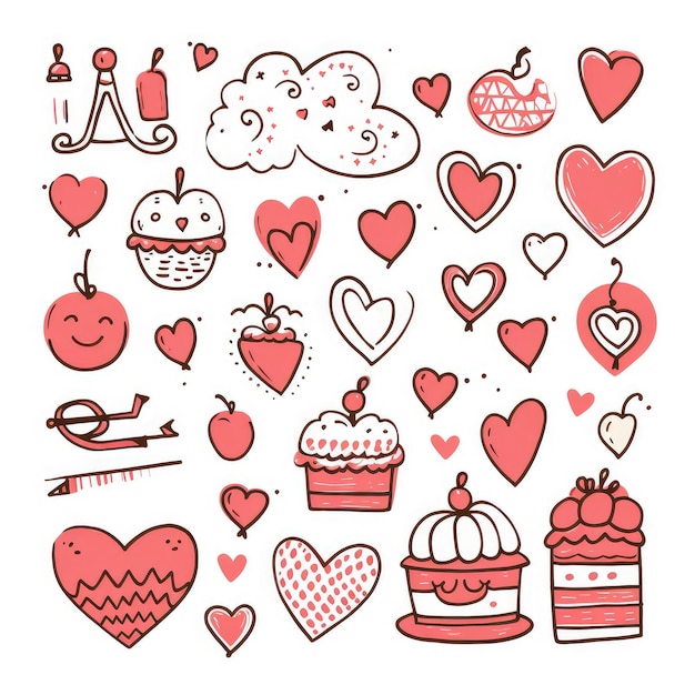 Photo handdrawn hearts and sweets valentine doodles