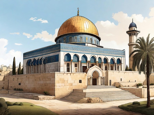 Handdrawn illustration of the AlAqsa Mosque ai generated