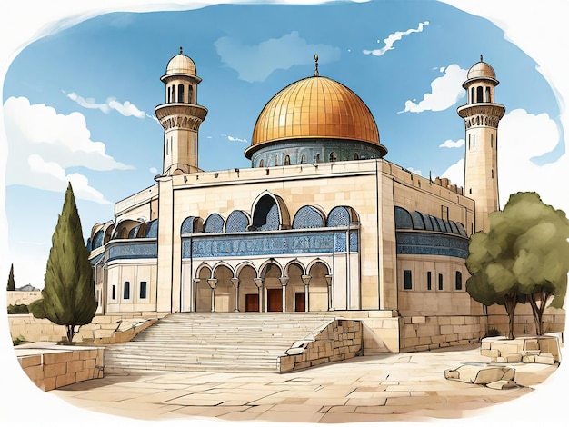 Handdrawn illustration of the AlAqsa Mosque ai generated