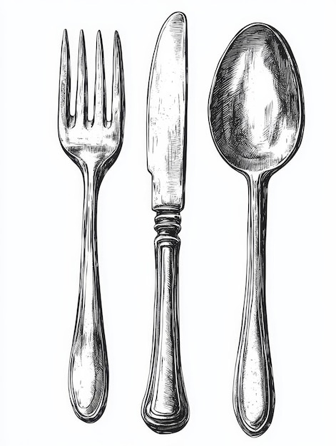 HandDrawn Illustration of a Fork Knife and Spoon