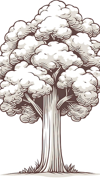 Photo handdrawn illustration of a tree with a detailed trunk and foliage