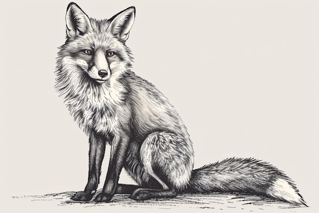 Handdrawn illustration of a wild animal a fox in a sitting position