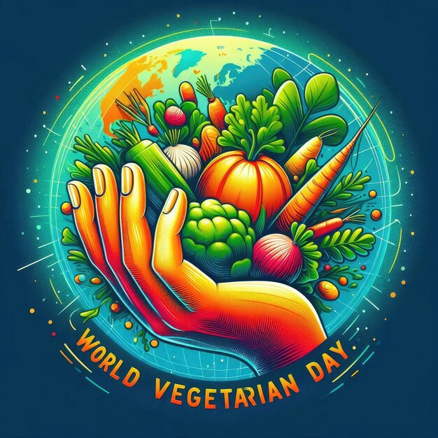 Photo handdrawn illustration for world vegetarian day artistic and creative design