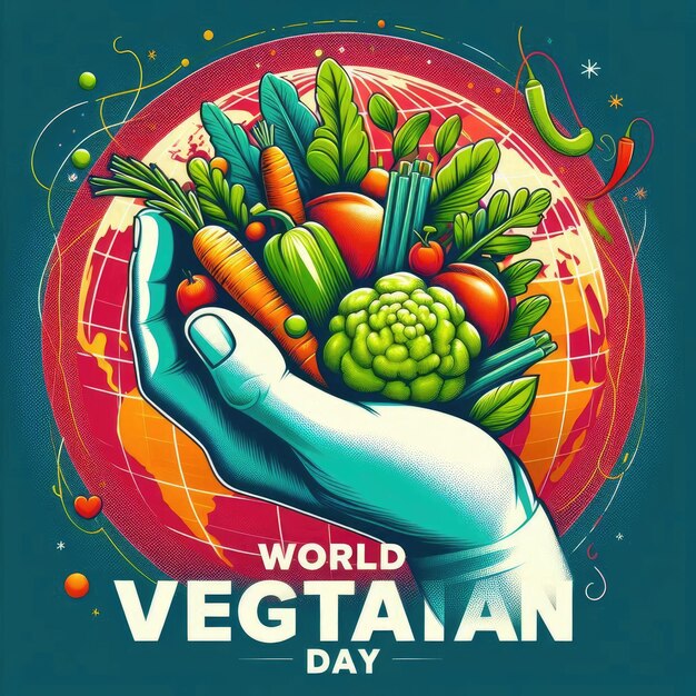 Photo handdrawn illustration for world vegetarian day artistic and creative design