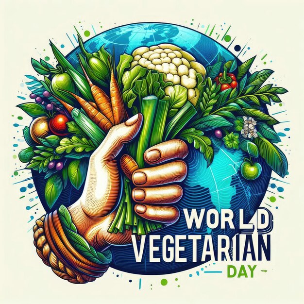 Photo handdrawn illustration for world vegetarian day artistic and creative design