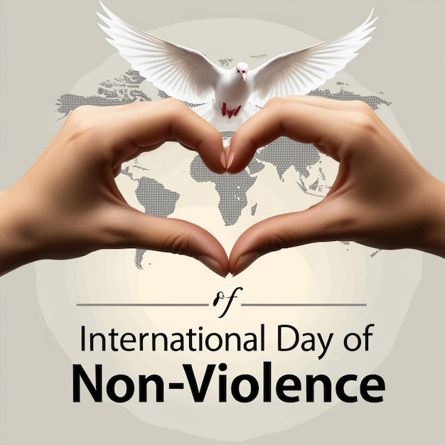 Photo handdrawn international day of nonviolence with pigeon illustration