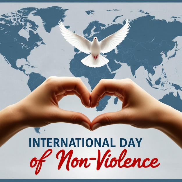 Photo handdrawn international day of nonviolence with pigeon illustration