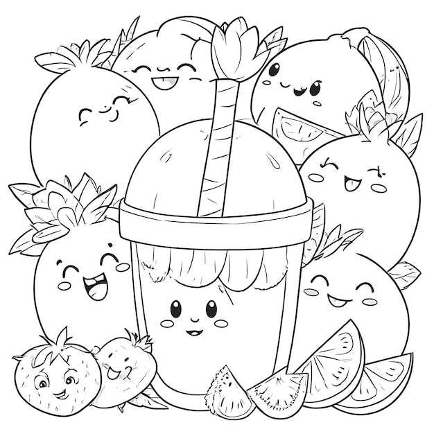 Handdrawn kawaii coloring book illustration 1